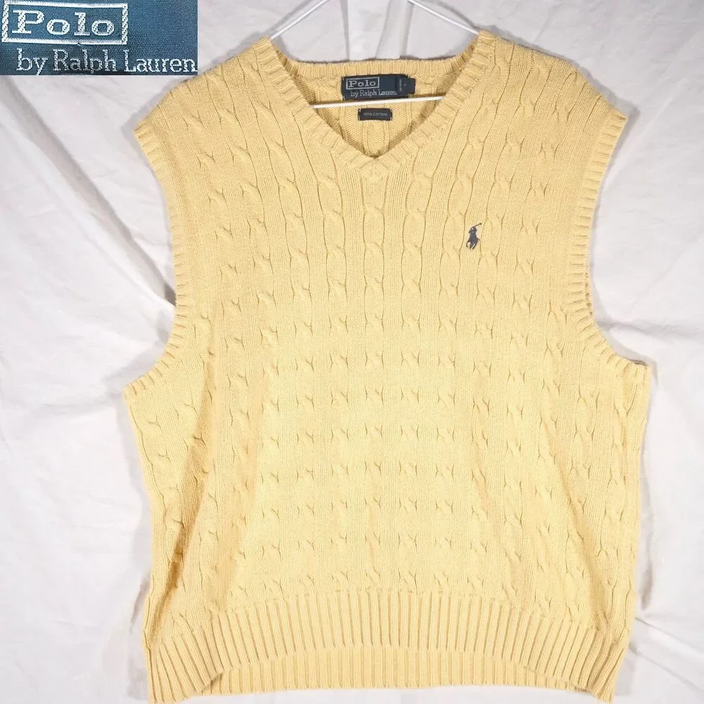 Polo Ralph Lauren Cable Knit Sweater Vest Vintage Yellow XL